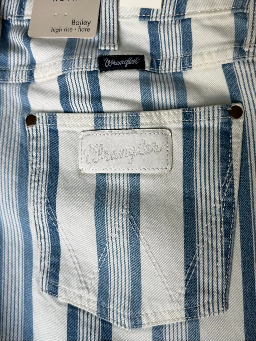 Wrangler Retro Women’s High Rise Flare Jeans Blue/White Striped 5-Pkt NWT